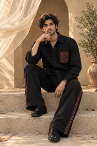 Jet Black Ajrak Khaddar Co-Ord Set - Male