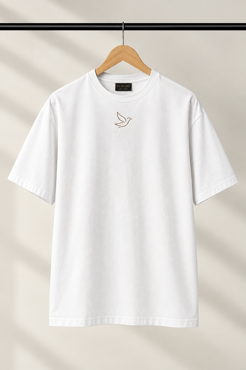 Minimalist Embroidered Meem – Oversized White Tee