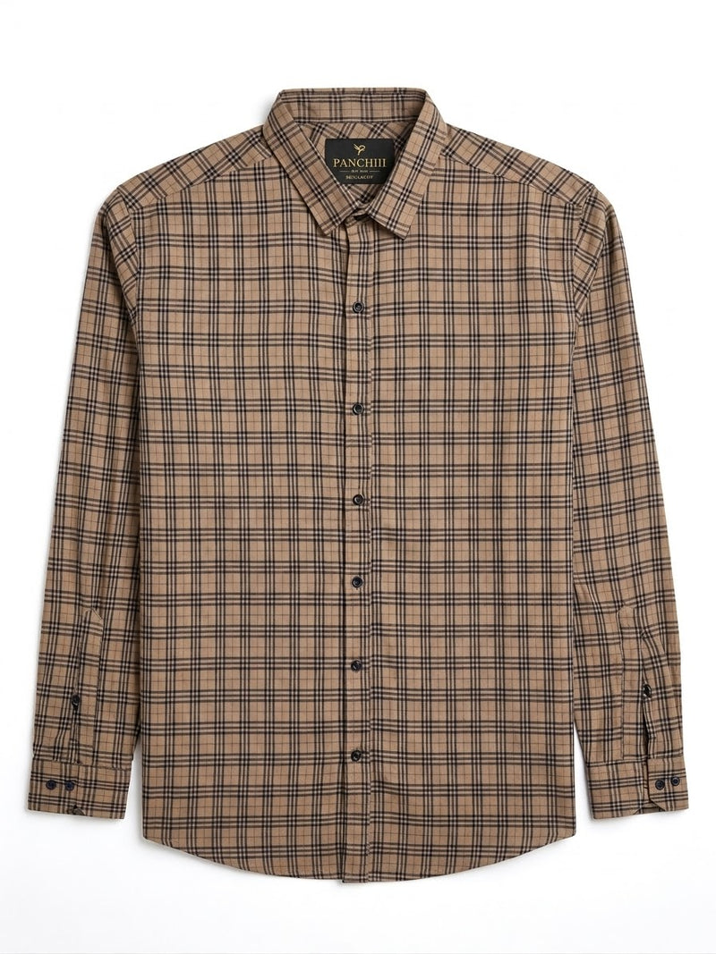 Classic Plaid Long-Sleeve Shirt — Beige & Brown