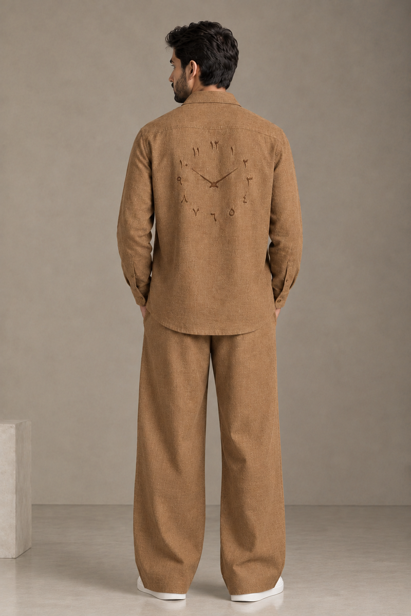 Camel Textured Khaddar Co-Ord Set - Male