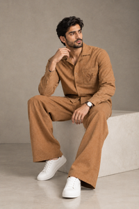 Camel Textured Khaddar Co-Ord Set - Male