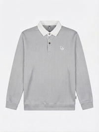 Ribbed Long-Sleeve Rugby Shirt — Light Grey