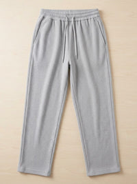 Waffle Knit Relaxed Straight Trousers — Ash Grey