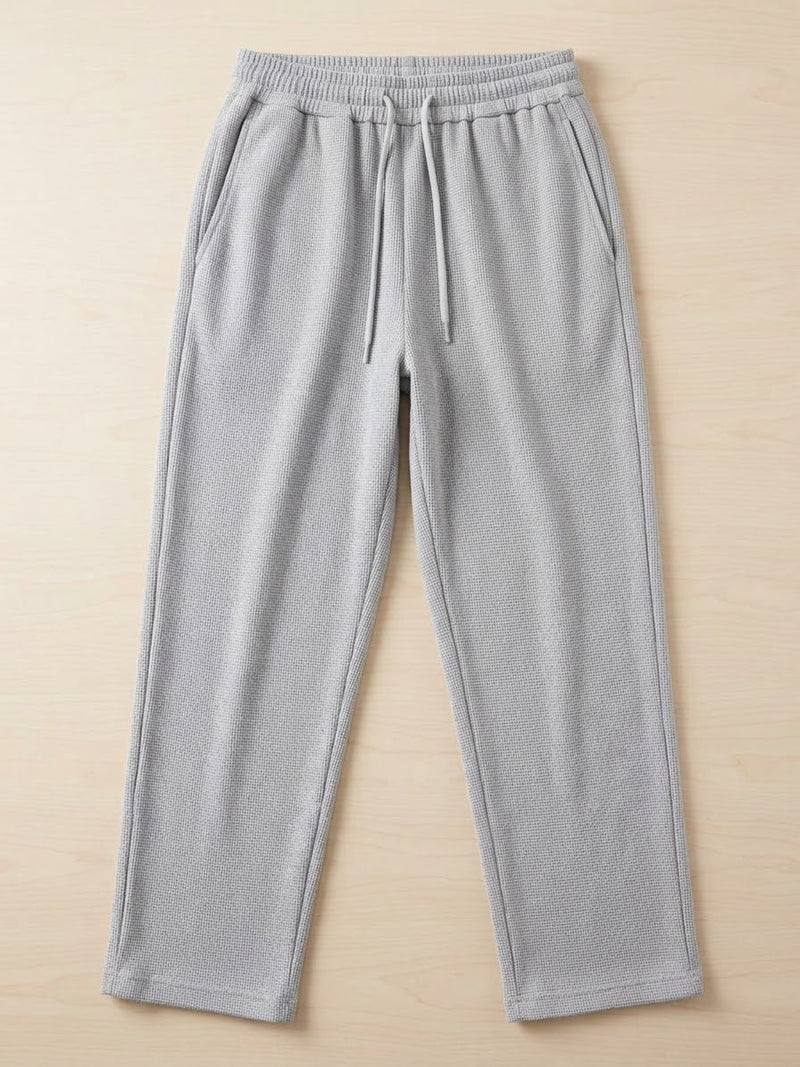 Waffle Knit Relaxed Straight Trousers — Ash Grey