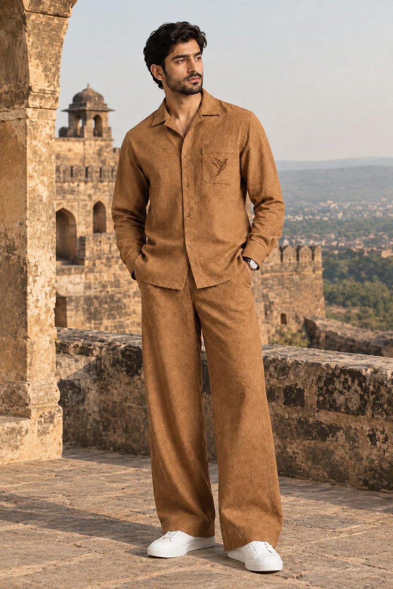 Camel Textured Khaddar Co-Ord Set - Male
