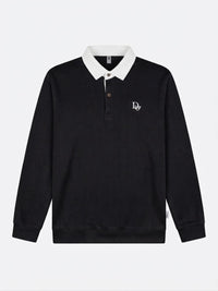 Ribbed Long-Sleeve Rugby Shirt — Black