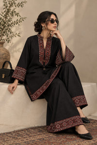 Jet Black Ajrak Khaddar Co-Ord Set - Female