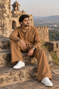 Camel Textured Khaddar Co-Ord Set - Male