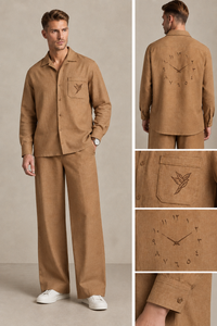 Camel Textured Khaddar Co-Ord Set - Male