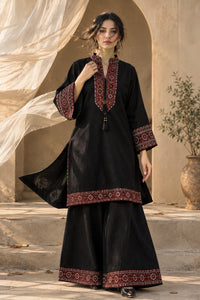 Jet Black Ajrak Khaddar Co-Ord Set - Female