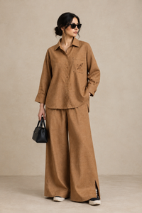 Camel Textured Khaddar Co-Ord Set - Female