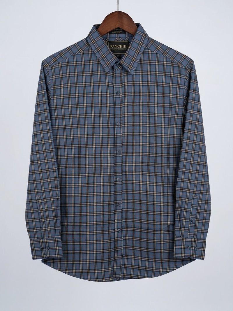 Classic Plaid Long-Sleeve Shirt — Dusty Blue