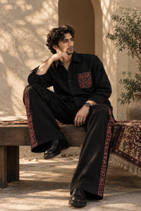 Jet Black Ajrak Khaddar Co-Ord Set - Male