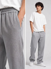 Waffle Knit Relaxed Straight Trousers — Ash Grey