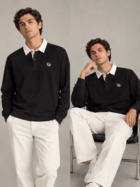 Ribbed Long-Sleeve Rugby Shirt — Black