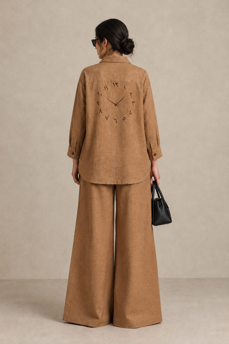 Camel Textured Khaddar Co-Ord Set - Female