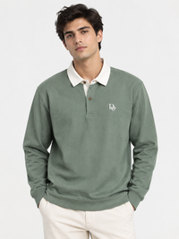 Ribbed Long-Sleeve Rugby Shirt — Sage Green