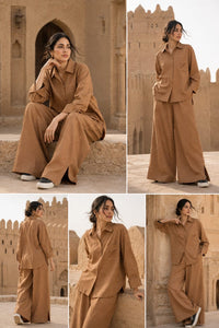 Camel Textured Khaddar Co-Ord Set - Female