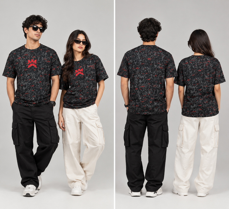 PANCHIII Signature Graphic Tee — Charcoal & Red