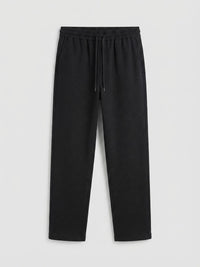 Waffle Knit Relaxed Straight Trousers — Black