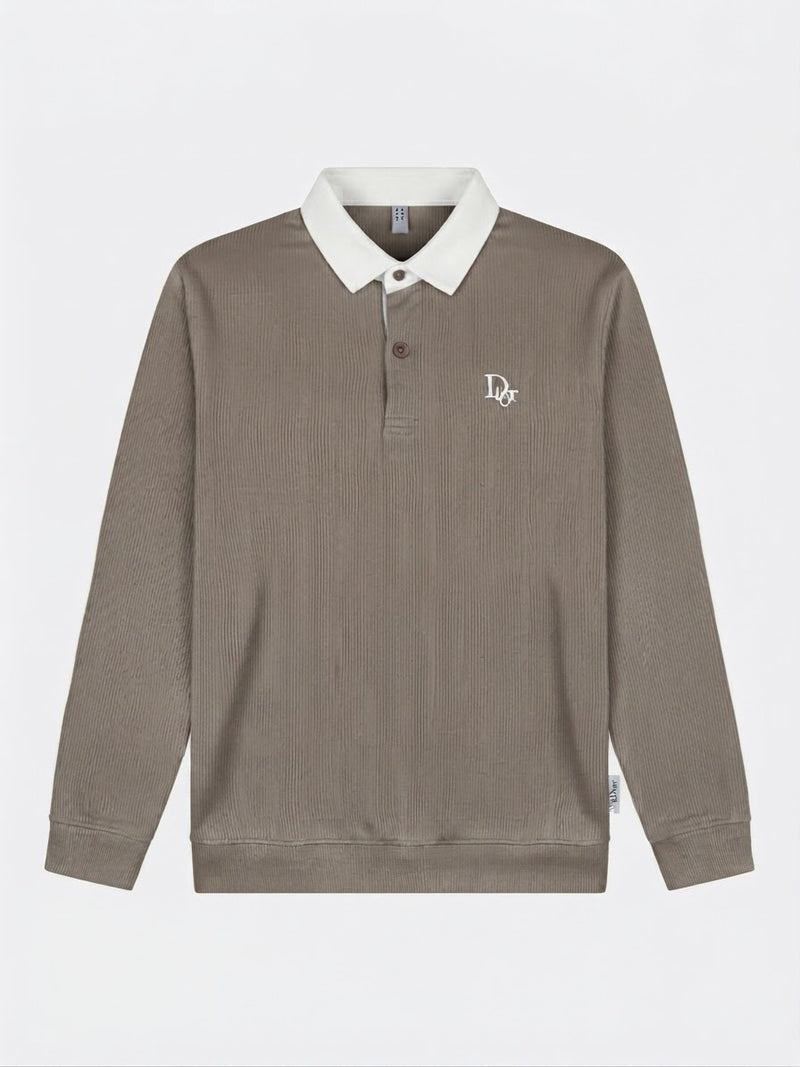 Ribbed Long-Sleeve Rugby Shirt — Taupe