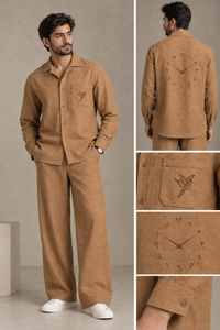 Camel Textured Khaddar Co-Ord Set - Male