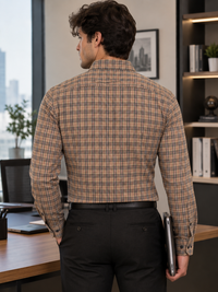 Classic Plaid Long-Sleeve Shirt — Beige & Brown