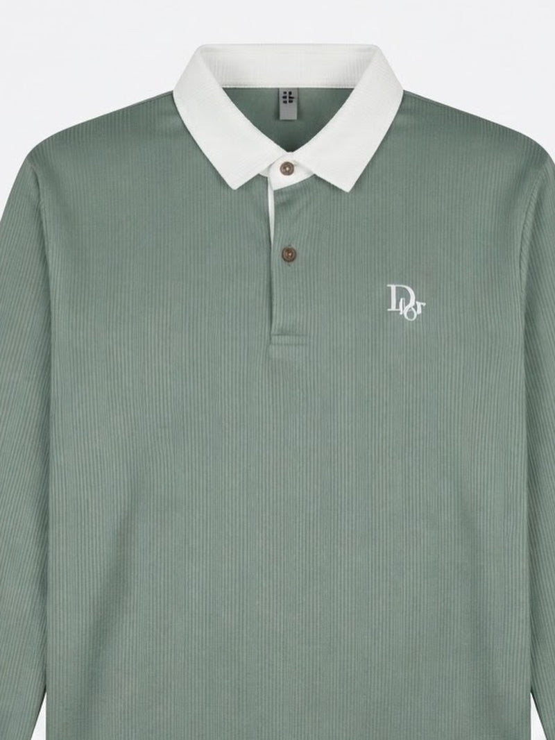 Ribbed Long-Sleeve Rugby Shirt — Sage Green