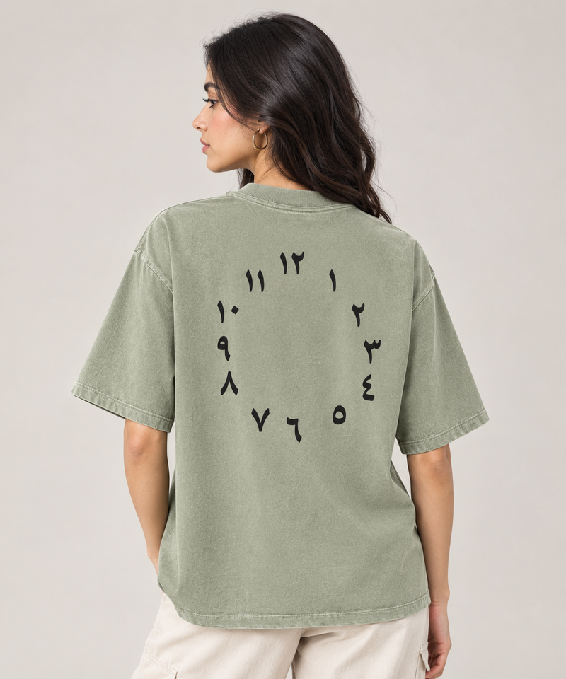Sage Green Minimalist Arabic Numerals Oversized T-Shirt