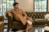 Camel Textured Khaddar Co-Ord Set - Male