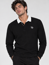 Ribbed Long-Sleeve Rugby Shirt — Black