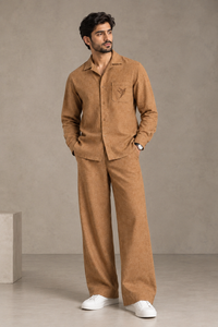 Camel Textured Khaddar Co-Ord Set - Male