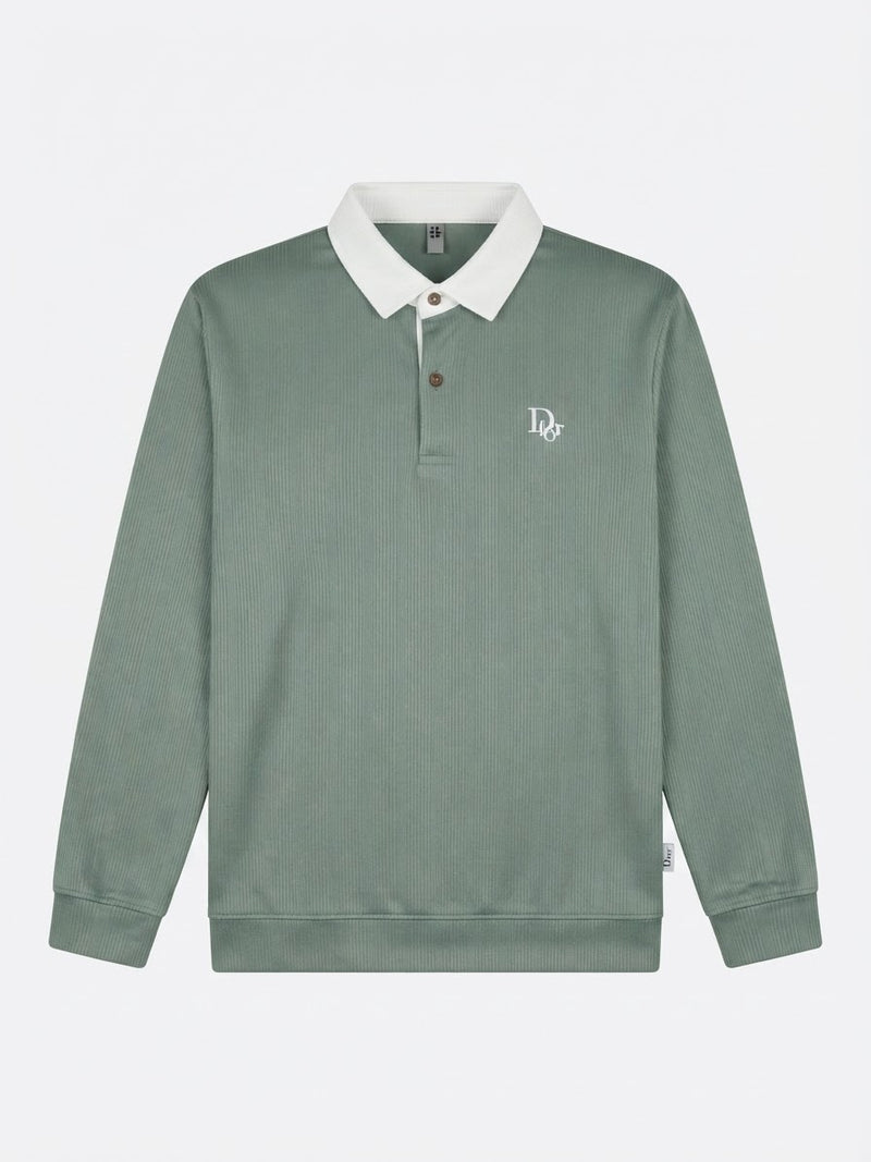 Ribbed Long-Sleeve Rugby Shirt — Sage Green