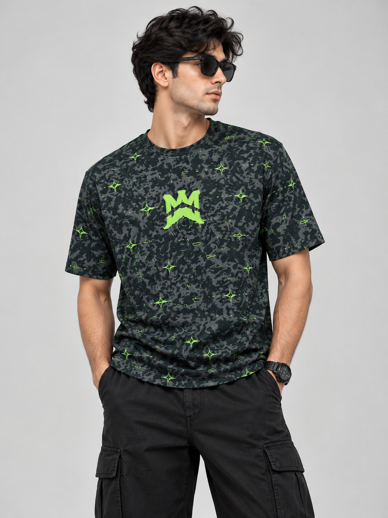 PANCHIII Signature Graphic Tee — Charcoal & Lime Green
