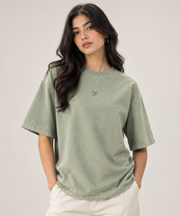 Sage Green Minimalist Arabic Numerals Oversized T-Shirt