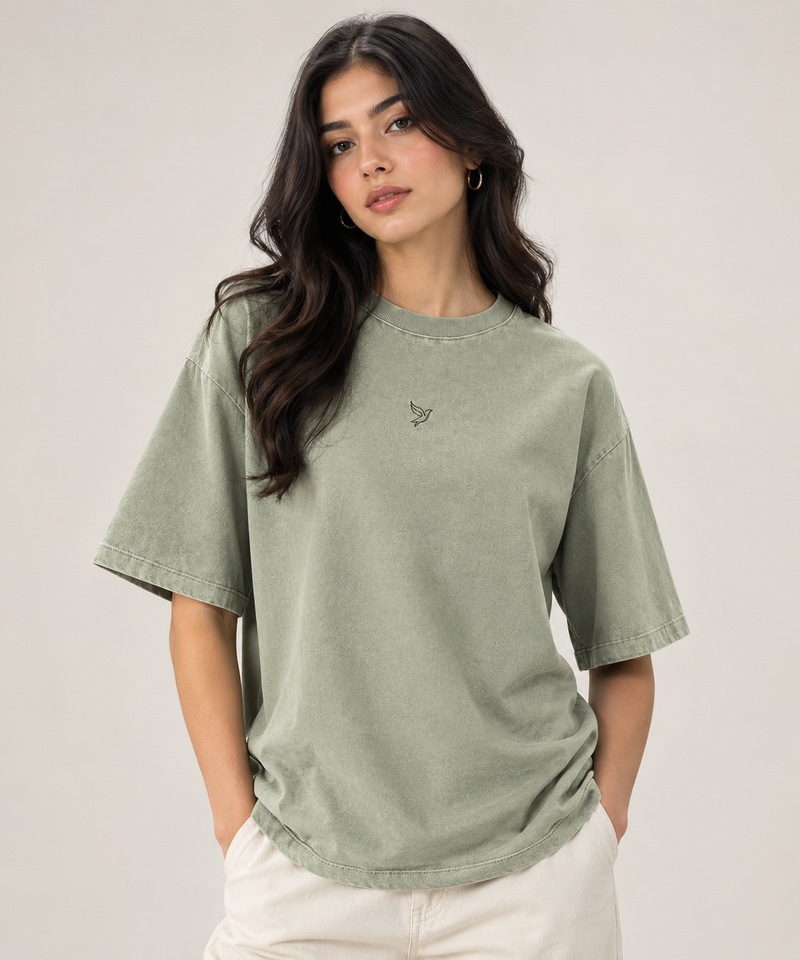 Sage Green Minimalist Arabic Numerals Oversized T-Shirt
