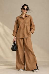 Camel Textured Khaddar Co-Ord Set - Female