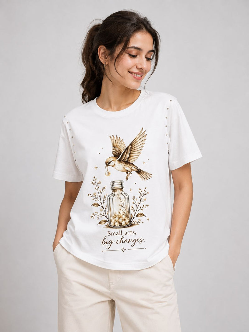 Panchiii Graphic T-Shirt with Studded Details