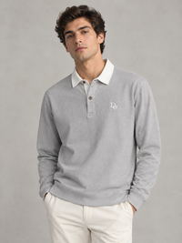 Ribbed Long-Sleeve Rugby Shirt — Light Grey