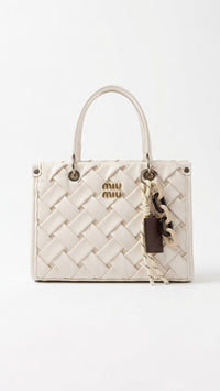 Woven Off-White Leather Bag