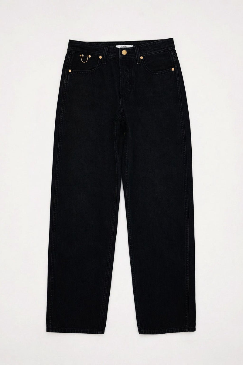 Jet Black Straight Denim Pants