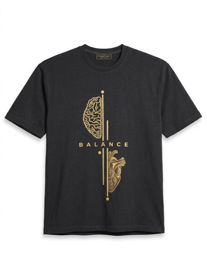 Balance" Graphic T-Shirt – Black Minimalist Brain & Heart Tee