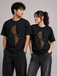 Balance" Graphic T-Shirt – Black Minimalist Brain & Heart Tee