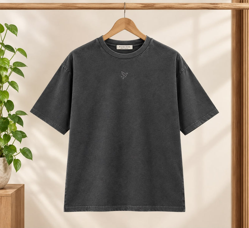 Men's Vintage Washed Oversized T-Shirt with Arabic Numerals Back Print
