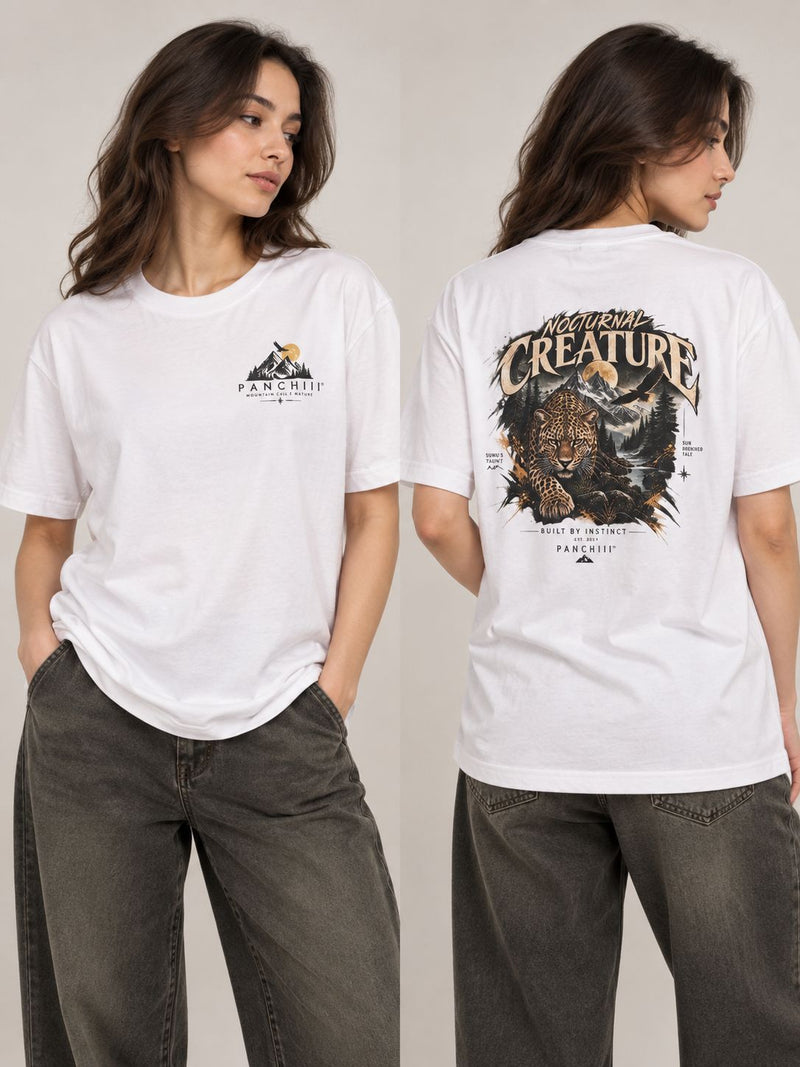 "Nocturnal Creature" Graphic T-Shirt – White Mountain Leopard Tee