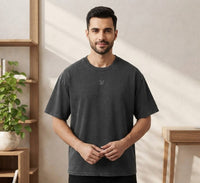 Men's Vintage Washed Oversized T-Shirt with Arabic Numerals Back Print
