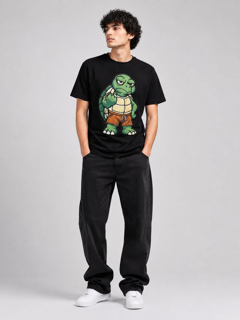 Black Drop Shoulder Turtle T-Shirt