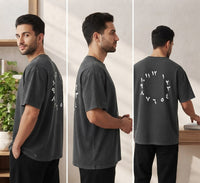 Men's Vintage Washed Oversized T-Shirt with Arabic Numerals Back Print