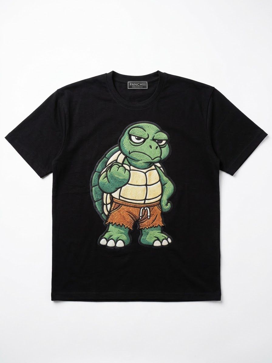 Black Drop Shoulder Turtle T-Shirt