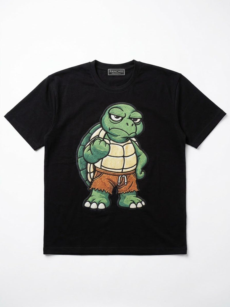 Black Drop Shoulder Turtle T-Shirt